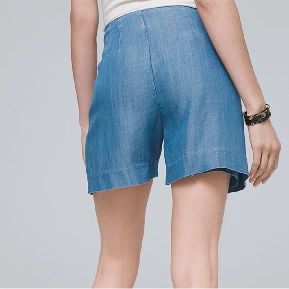 WHBM HIGH RISE SOFT DENIM WRAP-OVER SHORTS - Picture 2 of 5